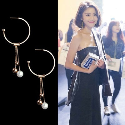 Geometriese sirkeloorbelle vir vroue s925 sterling silwer kwassie langwerpige pêreloorringe modieuse hipoallergeniese oorbelle