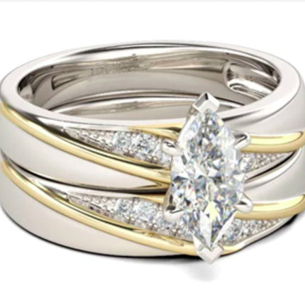 925 Sterling Silwer Prinsesgeslypte Wit Sirkoon Steen Trou Verlowings Ringstel