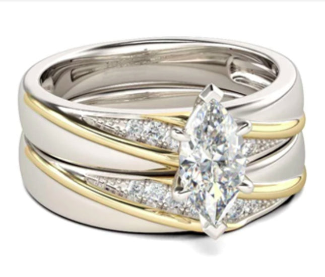 925 Sterling Silwer Prinsesgeslypte Wit Sirkoon Steen Trou Verlowings Ringstel
