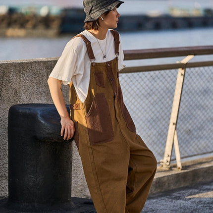 Loose Trendy Retro Khaki Suspender Overalls