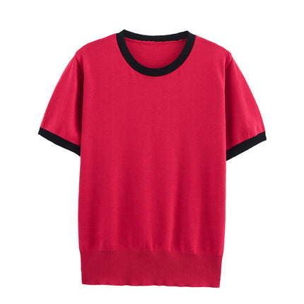 Contrast Color Round Neck Pullover Sweater