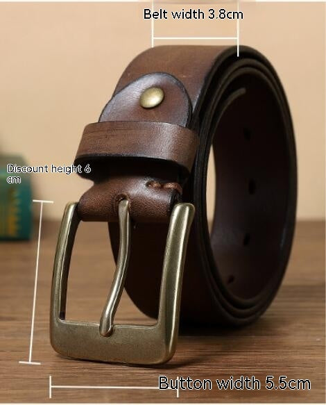 Retro Handmade Pure Copper Pin Buckle Cowhide Men's Belt
