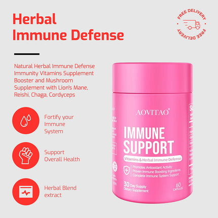 Natuurlike Kruie Immuunverdediging Immuniteit Vitamiene Aanvullingversterker En Sampioen Aanvulling Met Lion's Mane, Reishi, Chaga, Cordyceps, Turkey Tail & Meer