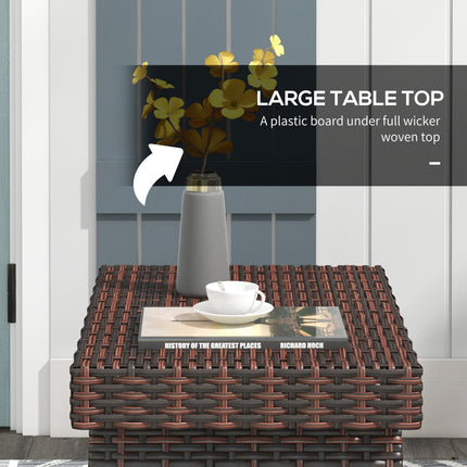 Foldable Outdoor Side Table, Rattan Garden Coffee Table With Steel Frame, Space Saving Bistro Garden Furniture For Patio, Balcony, 60 X 41 X 41 Cm, Brown