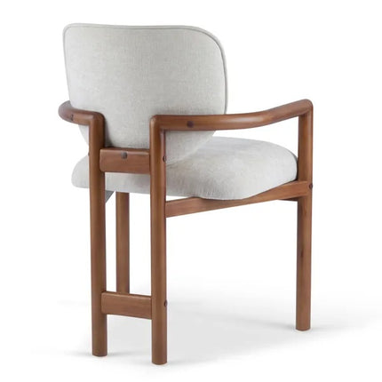 Dining Chairs Set Of 2 Upholstered Arm Chairs, Rubber Wood Accent Chairs Beige Fabric Seating, 300 LBS Weight Capacity