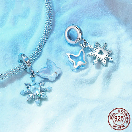 Kersfees Ys En Sneeu Vlinder Hanger S925 Sterling Silwer Krale