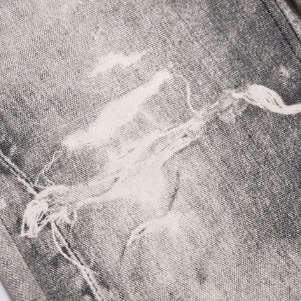 Men's Daddy Pants Ground White Gray Wash Hole With Cat Whisker Jeans