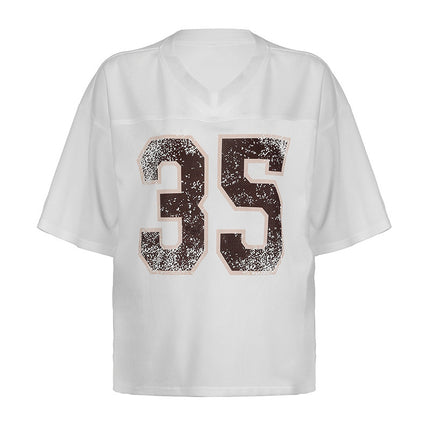 American Street Sports Style Digital Printing Loose V-neck T-shirt