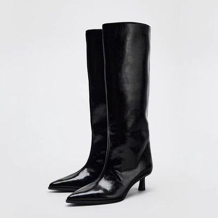 Women's British Style Pointed Toe High Leg Boot