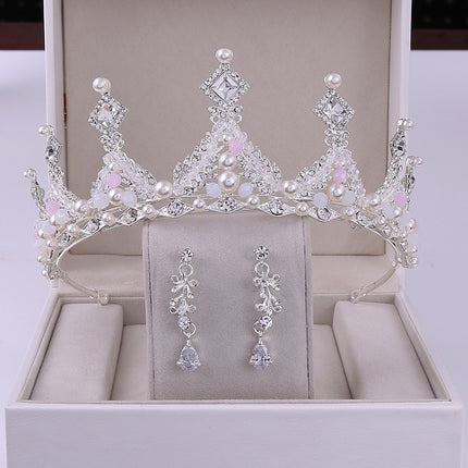 Korean Style Bridal Crown Earring Set