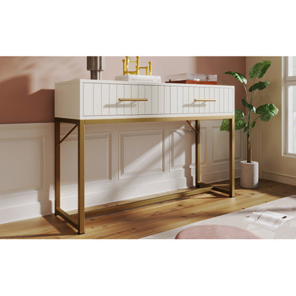 Slaapkamerkaptafel met 2 Laaie 75 Cm Hoog, Laaikas Slaapkamer Hoëkas Wit Sykaste Laaikas Vir Slaapkamer, Wit H76.5 B100 D45 Cm