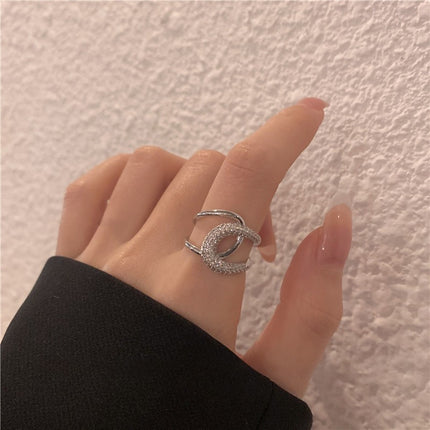 Silwer Sirkoon Vintage Persoonlikheidsring Vir Vroue, Pragtige Wysvingerring, Verstelbare Oop Ring Nuwerwets