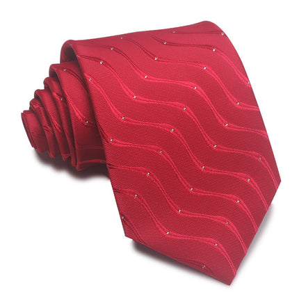 8CM Polyester Jacquard Striped Tie Men's Business Formal Red Black Blue