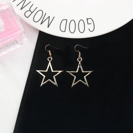 All-matching Hollow Five-pointed Star Chain Stud Earrings Simple Ladies