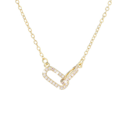European And American Double-Ring Geometric Zircon Micro-Set Necklace