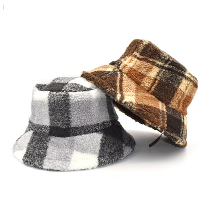 Plush Fisherman Women's Fashion Plaid Warm Basin Hat