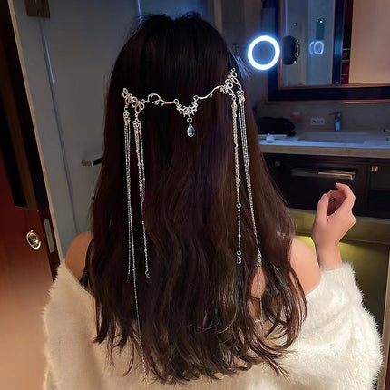 Head Veil Forehead Accessory Fashionable Waterdrop-Shaped Long Tassel Hair Clip