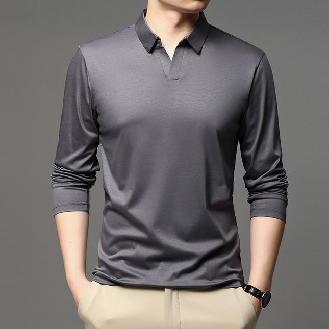 Men's Solid Color Shirt Casual Cotton Lapel Long Sleeve Top