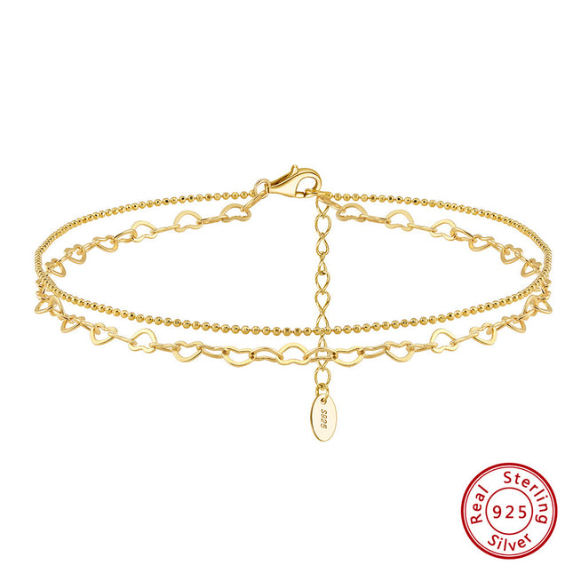 Yunlian Jewelry S925 Sterling Silver Simple Double-layer Silver Necklace Anklet