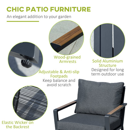 4 Piece Patio Furniture Set, Aluminum Conversation Set, Outdoor Garden Sofa Set With Armchairs, Loveseat, Center Coffee Table And Cushions, Dark Grey