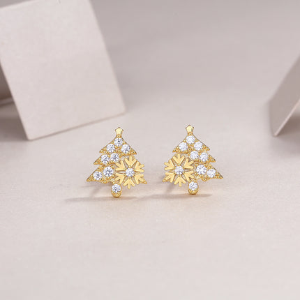 Christmas Tree - Set With Top-quality Moissanite Luxury And Fashionable Light Luxury Jewelry, Silver Stud Earrings, S925 Silver Electroplated Gold