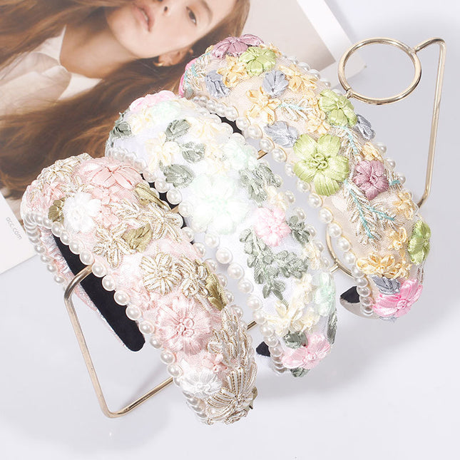 Imitasie Pêrel Retro Haarband Blomme Geweefde Stof