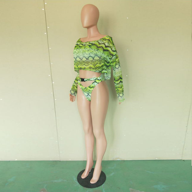 Women's Sexy Snakeskin Printed Split Three-piece Suit