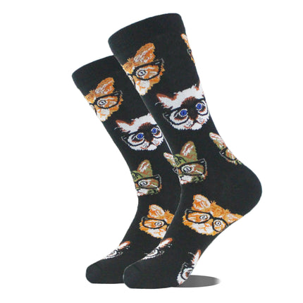Men's Cartoon Animal Retro Oil Painting Mid-calf Socks