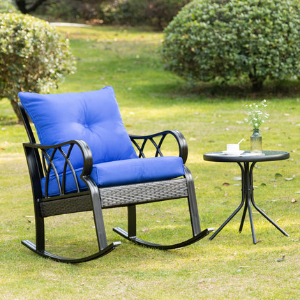 Buitelug Wicker-skuifstoel met Gevoerde Kussings, Aluminium Meubels Rotting Stoep Skuifstoel met Armleuning vir Tuin, Patio en Agterplaas, Blou