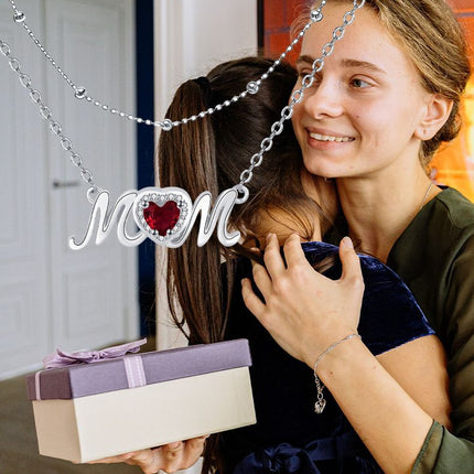 Moms Loving Heart Rooi Diamant Dubbellaag Gelaagde Halssnoer Vir Vroue