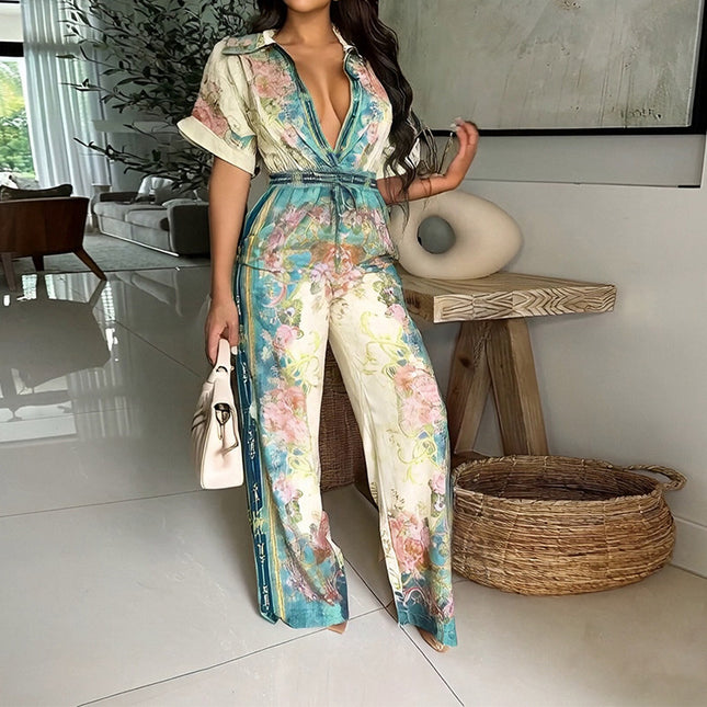 Short Sleeve Printed Sexy Slimming Jumpsuit