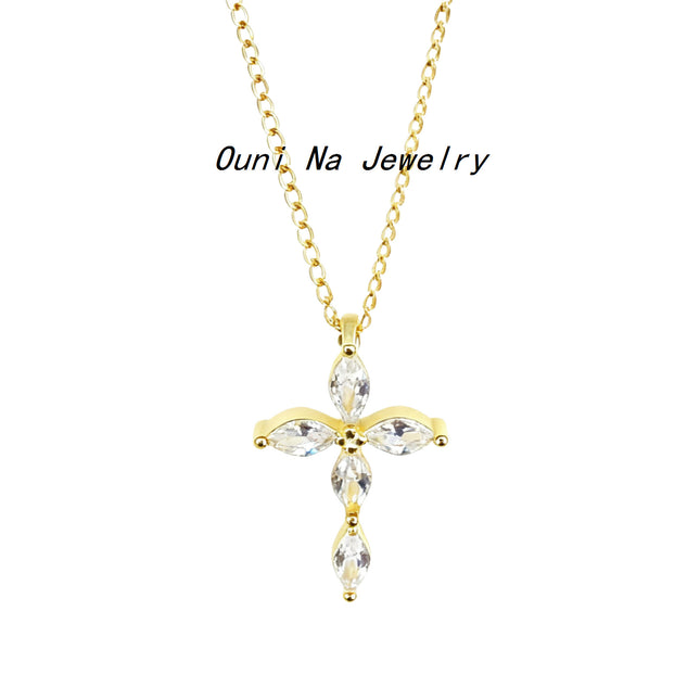 S925 Sterling Silwer 14K Vergulde Kruisketting Met Diamante