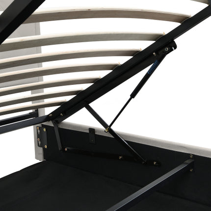 Gestoffeerde Bed, Dubbelbed-4vt6 135x190cm, met Hidrouliese Heffingsmeganisme, Funksionele Bergingsbed, Klinknaelversiering, Sonder Matras, Linne, Liggrys