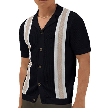 Men's Fashion Cuban Collar Short Sleeve Knitted Cardigan