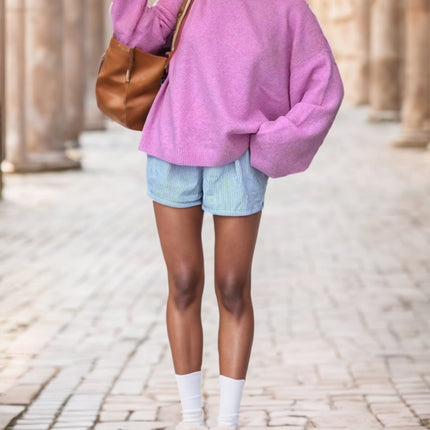 Spring And Autumn Winter New Romantic Pink Round Neck Long Sleeve Knitted Women's Sweater