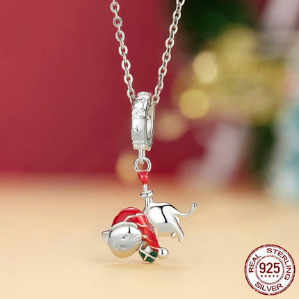 Christmas Cat Diy Pendant S925 Sterling Silver Beads