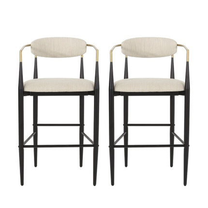 Barstools Set Of 2, Counter Height Upholstered Bar Stools With Back For Kitchen Island, Beige Faux PU Leather Seating Black Iron Legs 260LBS Weight Capacity