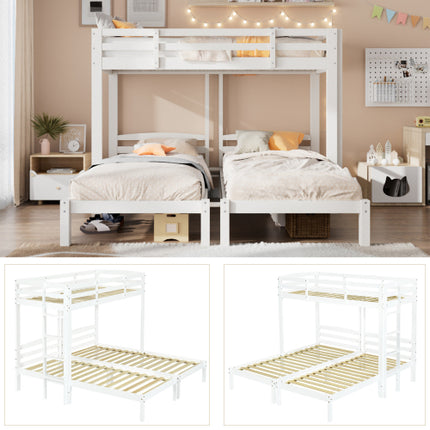 Stapelbed Drie Slapers Met Sywaartse Leer Vir Kinders En Tieners 3FT, Wit 90x190cm,90x200cm Matras Nie Ingesluit Nie