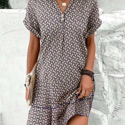 V-neck Loose Waist Printed Short Sleeve Dress