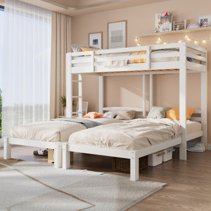 Stapelbed Drie Slapers Met Sywaartse Leer Vir Kinders En Tieners 3FT, Wit 90x190cm,90x200cm Matras Nie Ingesluit Nie