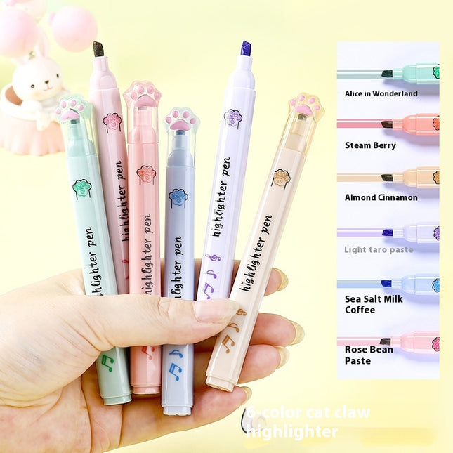 Cartoon Cat's Paw Fluorescent Pen Six Suit