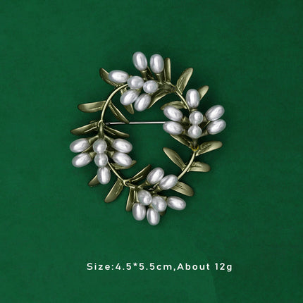 Fashionable Trendy Plant And Pearl Brooch In Alloy And Enamel