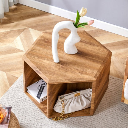 Hexagonal MDF Coffee Table, Characteristic Pattern Stickers, Multi-hole Design To Give More Storage Space, Simple And Convenient Design Makes It Suitable For All Kinds Of Style Scenes