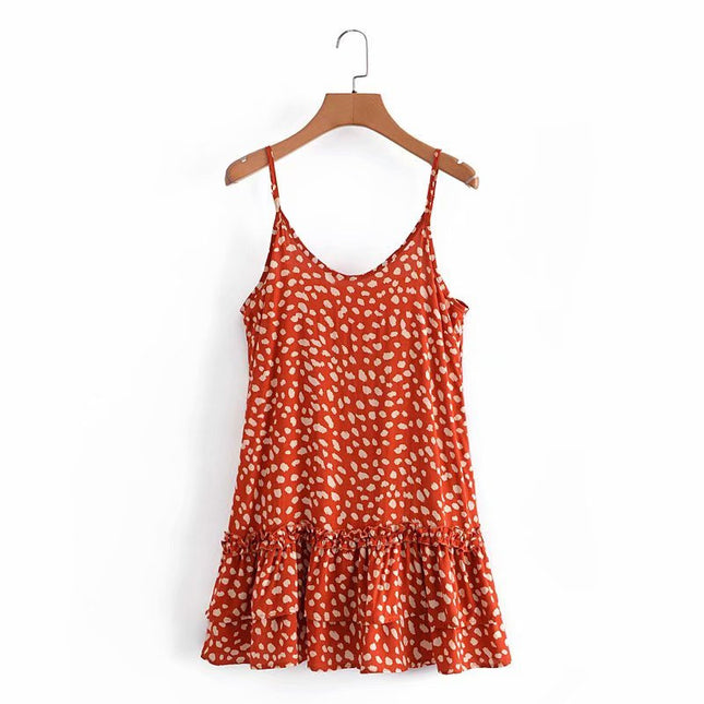 Spotted Print Ruffled Suspender Skirt