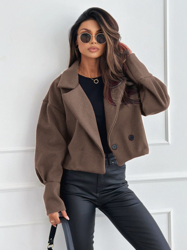 Fashionable All-match Suit Collar Short Woolen Coat