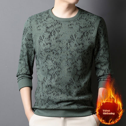 Men's Round Neck Printed Young And Middle-aged Long-sleeved Thickened Warm T-shirt