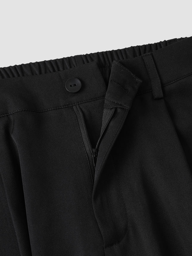 High Waist Plus Size Pocket Straight Skinny Casual Suit Pants - Draped Design