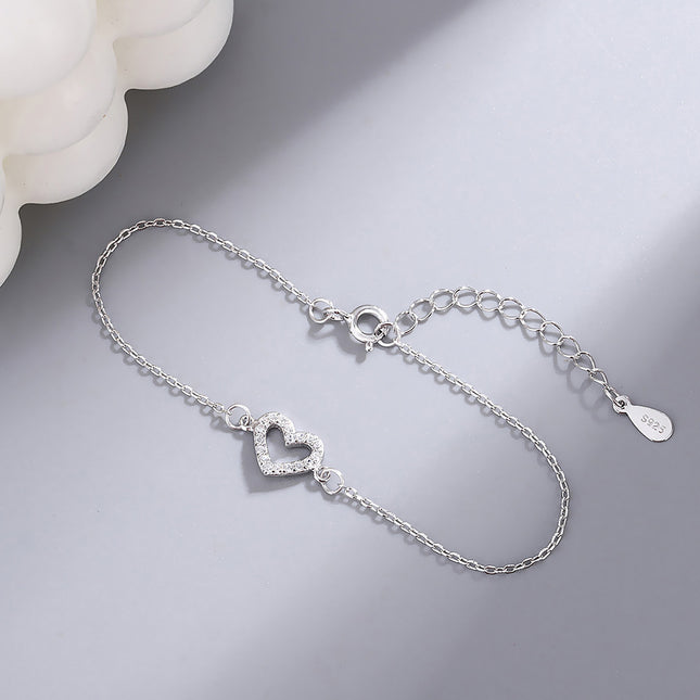 S925 Sterling Silwer Diamant Liefdesenkelbandjie