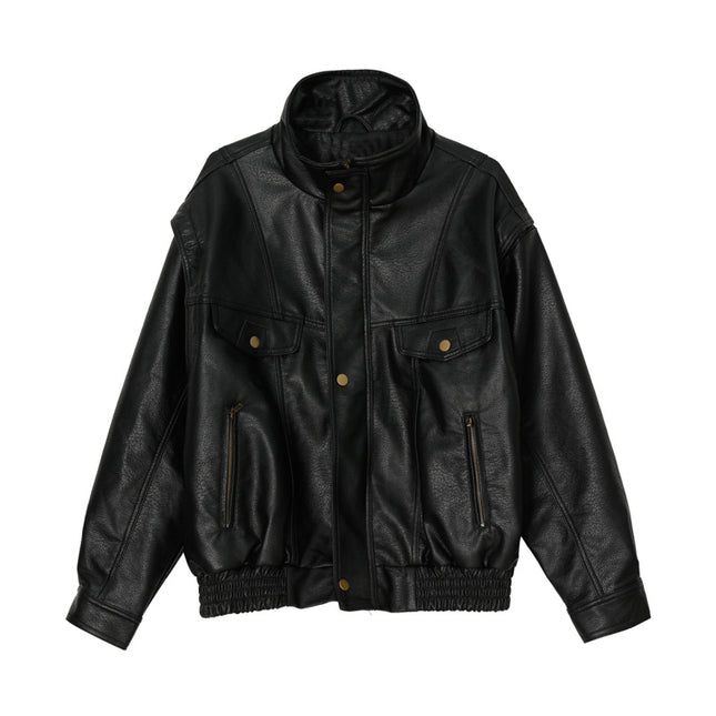 Men's Lychee Leather Retro Motorcycle Leather Jacket