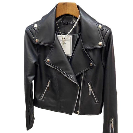 Fashion Black Jacket Lapel High Waist Zipper